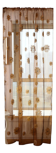 Cortinas Transparentes De Tule Com Padrão De Girassol Cáqui