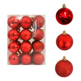 Adornos Navidad 24pz Decoracion Esferas Navideñas 4cm Arbol Color Rojo Liso