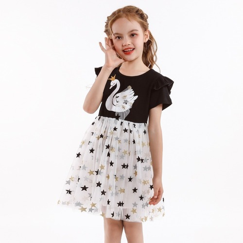 Vestido Con Estampado De Estrellas De Cisne Para Niña De 6 A