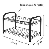 Escorredor De Louça 12 Pratos Talheres Desmontável Black Cor Preto