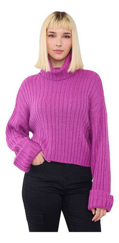 Sweater Mujer Cuello Tortuga Manga Doblada Mora Corona