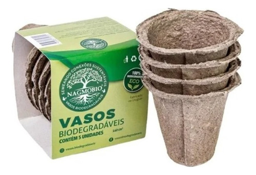 Kit 5 Vasos Biodegradáveis Sustentáveis Nagmobio Tamanho P