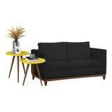 Sofa Aspen Suede Preto E Mesas Laterais Bia Amarelo Dmonegat