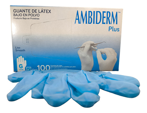 Ambiderm 1 Cj Guante Látex Plus Azul Bajo En Polvo 100 Pz