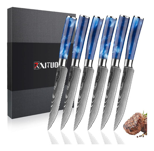 Xt Xituo Juego De Cuchillos De Carne Dentados  6 Cuchillos