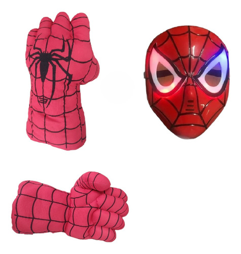 Combo Spiderman Mascara C/ Luz + Puño Personaje Hombre Araña