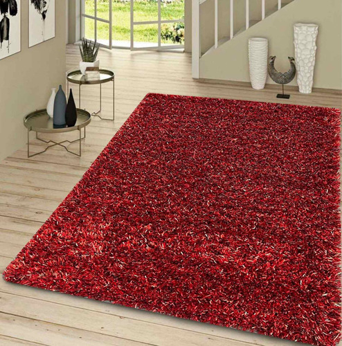 Alfombra Shaggy Pelo Largo Rojo 140x200cm Kreatex