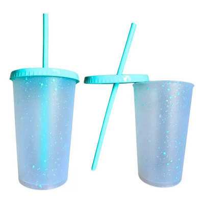 15 Vasos Reutilizable 16 Oz + 15 Tapas + 15 Popotes Color Glitter Menta | Meses sin interés