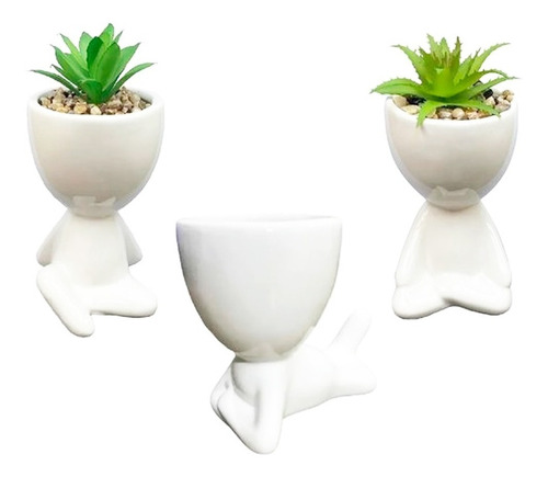 Trio Vasos De Plantas Suculentas E Flores Bob Em Cerâmica