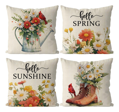 Fundas De Almohada Primavera Diseño Floral Para Sofá Y Decor