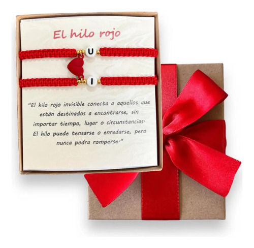 Pulseras Hilo Rojo Iman Iniciales Pareja Novios Caja Regalo