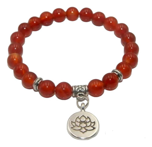 Pulsera Flor De Loto Ágata Roja 8mm Regalo Yoga Meditación