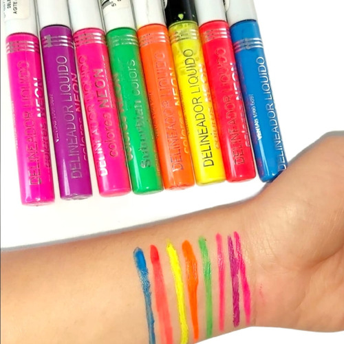 Delineadores De Ojos Liquidos Indelebles Neon 8 Pzas Color 8 Colores Neon Efecto Tatuaje