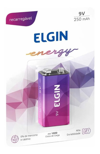 Bateria Elgin Recarregável 9v / 250mah / Rosa E Roxa Com Nf