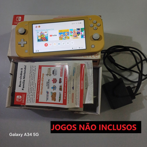 Nintendo Switch Lite Amarelo Usado Poucos Meses, Bloqueado, Com Carregador, Manual E Caixa Original