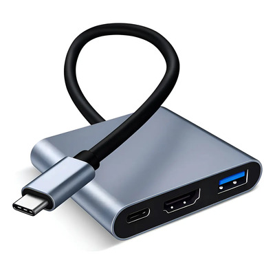 Adaptador Usb C A Hdmi Con Puerto Usb 3.0 Y Usb C Plateado