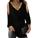 Blusa De Crepe Con Lentejuelas Cuellos V Muy Elegante Y Como