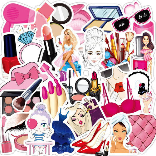 Maquillaje Femenino 50 Calcomanias Sticker Pvc Contra Agua