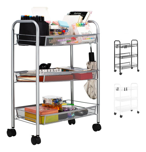 Carrito Organizador Metalico Con Ruedas Multiusos 3 Niveles 