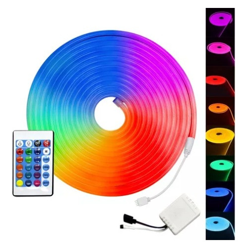 Fita Neon Led 5m 12v Flexível Alto Brilho Rgb Com Controle