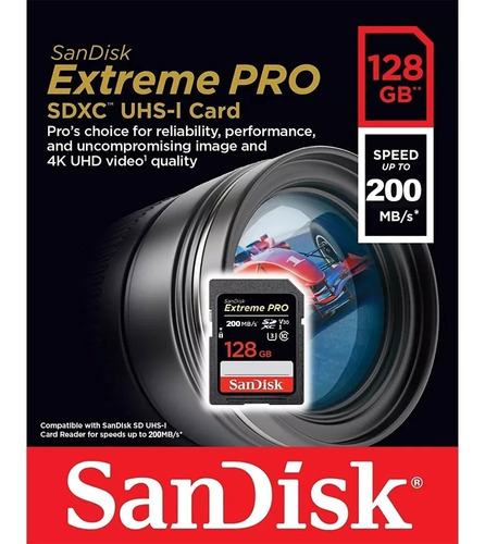 Cartão Memória Sdxc Sandisk 128gb Extreme Pro V30 200mbs