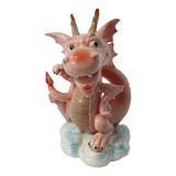 Dragão De Porcelana Vermelho Sentado Perna De Lado - C97506