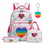 Paquete Mochila Lonchera  Lapicera Pop It   Escolar Corazon