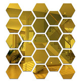 Juego De 24 Pegatinas De Espejo De Pared De Oro Hexagon...