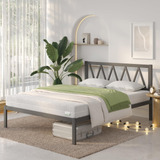 Novilla Cama Queen Con Cabecero De Metal Soporte De Listones