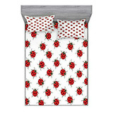 Ambesonne Ladybugs Juego De Sábana Ajustable Y Funda De Almo