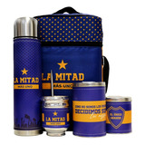 Equipo De Mate Completo Azul Y Oro Cuero Set Kit Matero 