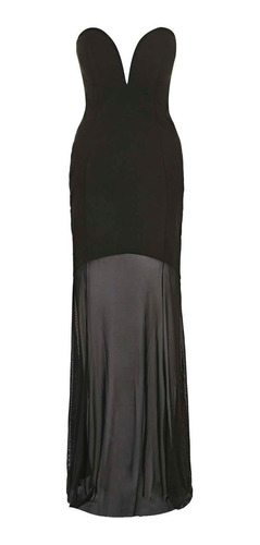 Beauty Gifts Maxi Vestido Negro Fiesta Madrina Largo Tul Corte Sirena Escote Corazon Importado