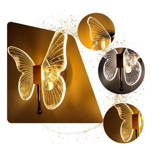 Luminaria Led Pendente Borboleta Cristal Dourado Grande