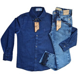Conjunto Calça Jeans Infantil Masculina + Camisa 10 Ao 16