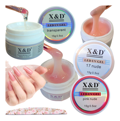 Kit 3 Gel X&d Uv Led 15g Unha Pink Nude, Transparente, Nude