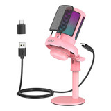 Micrófono Rosa Para Pódcast O Juegos, Con Silenciador Táctil