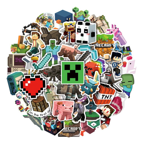 Minecraft Stickers 50 Unidades / Pegatinas Steve Mundo