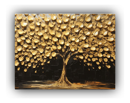 90x60cm Pintura Al Estilo Óleo 3d De Árbol Dorado En Lienz