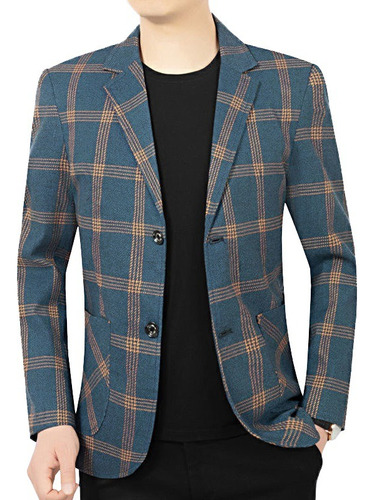 Saco Blazer A Cuadros Hombre Casual Moda Confort Slim Fit