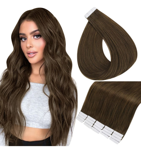 Extensiones De Cabello Natural Marron Con Cinta Adhesivadh