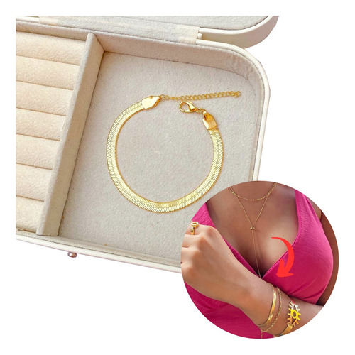 Pulseira Feminina Fita Grossa Delicada Banhada A Ouro 18k