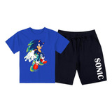 Kit Roupa Infantil Camiseta Do Sonic + Bermuda De Moletom