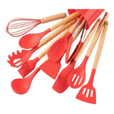 12 Piezas Utensilios De Silicona Para Cocina Y Manejar Color Rojo