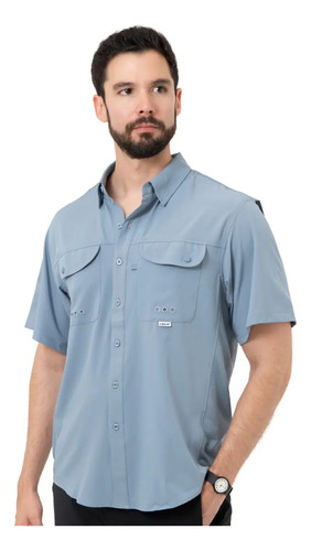 Camisa Signature Maja® Manga Corta Azul Acero Para Hombre | Meses sin interés