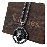 Collar Hombre De Lujo Cabeza De León Nórdico Caja Vikings