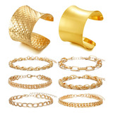 Brocc 8 Pulseras De Oro Para Mujer, Pulseras Anchas Abiertas