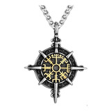 Collar Vikingo Brújula Vegvisir Acero Color Plata Hombre