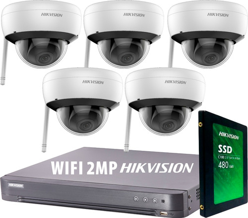 Kit Seguridad Ip Hikvision Dvr 8ch + 5 Camaras Wifi 2mp +1tb