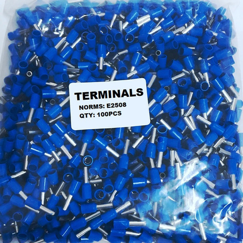 100pcs Terminal Pin Tubular Cable Calibre 14awg E2508 Azul