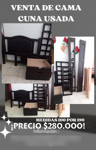 Cama Cuna En Madera Pino Color Negro Con Sus Tablas Y 3 Bara